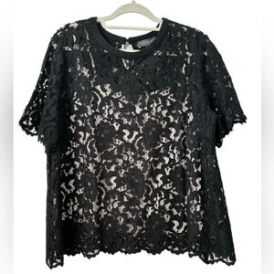 THE LIMITED Black Short Sleeves Laced Top PXL